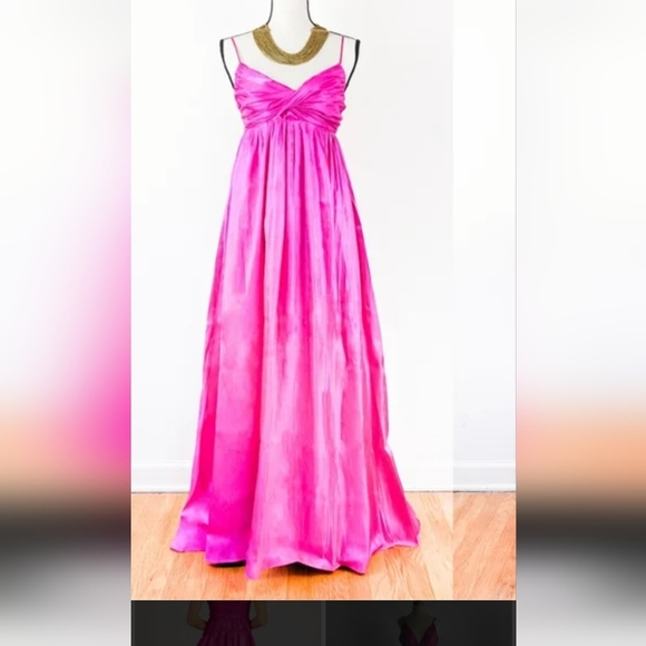 STORIA Fuchsia Sleeveless Front Twist Satin Maxi Dress. Size Medium - Picture 2 of 15